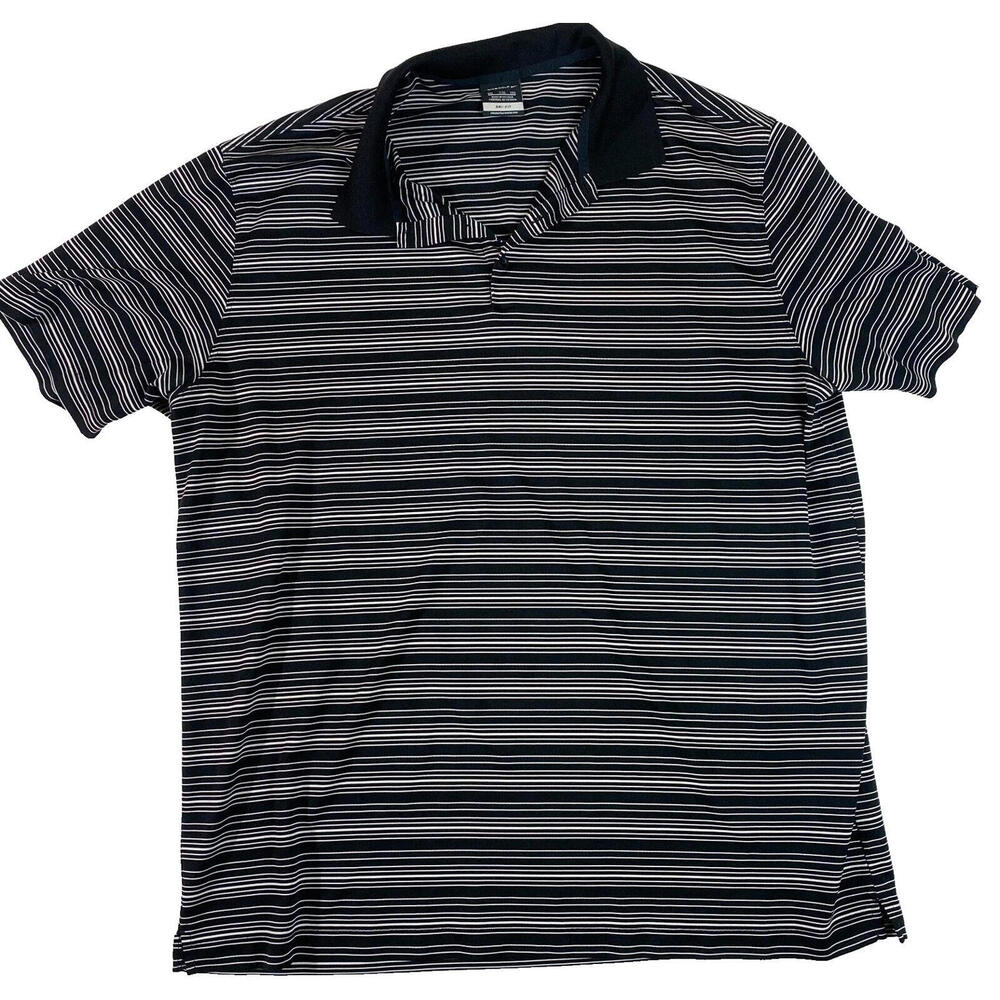 Nike Golf Tour‎ Performance Dri Fit Polo Shirt Mens Size XXL Black White Striped